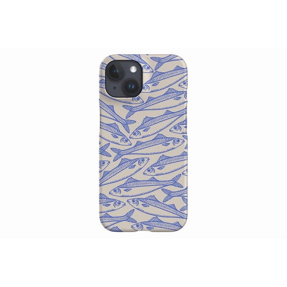 Protective iPhone Case Off White Fish Line Art Sea Ocean Animal Minimal Shield IP13/14 Magnetic MagSafe Compatible