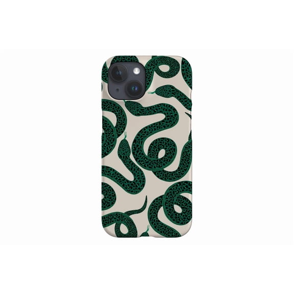 Protective iPhone Case Off White Green Snake Print Serpent Animal Design Reptile Cover IP16 Magnetic MagSafe Compatible