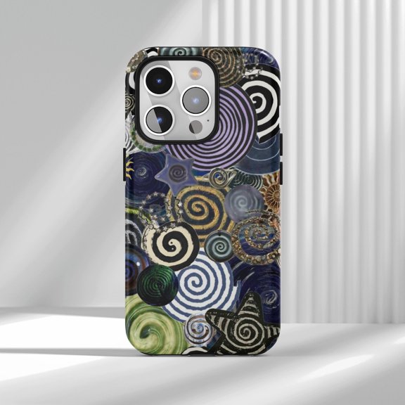 Protective iPhone Case Optic Swirl Color Collage Cell Phone Case Spiral Star Round Aesthetic Cover IP16 Magnetic MagSafe Compatible