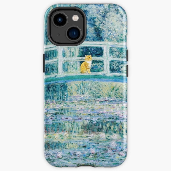 Protective iPhone Case Orange Cat Water Lilies Japanese Bridge Claude Monet Impressionist Cover IP13/14 Magnetic MagSafe Compatible