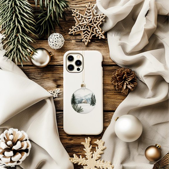 Protective iPhone Case Ornament Minimalist Decor Winter Bauble Garland Pattern Phone Case IP15 Magnetic MagSafe Compatible