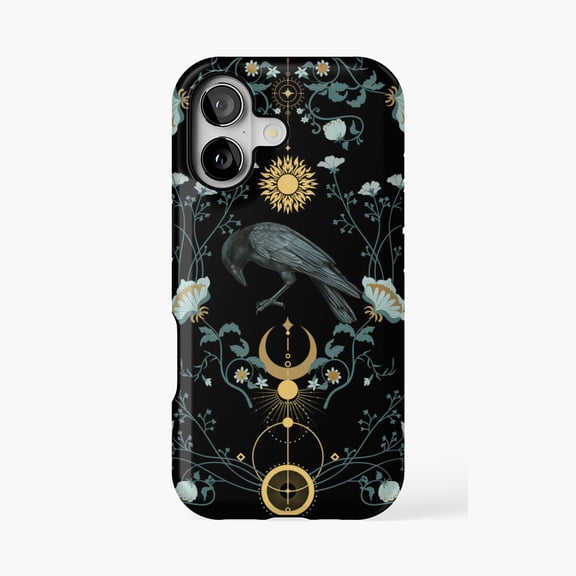 Protective iPhone Case Pagan Raven Gothic Bird Design Phone Case IP15 Magnetic MagSafe Compatible