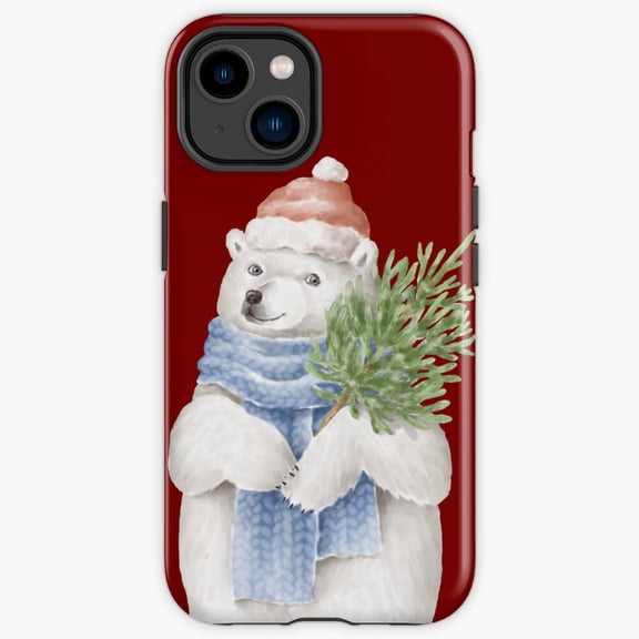 Protective iPhone Case Panda Winter Cute Bamboo Bear Wearing Santa Hat Cover IP13/14 Magnetic MagSafe Compatible