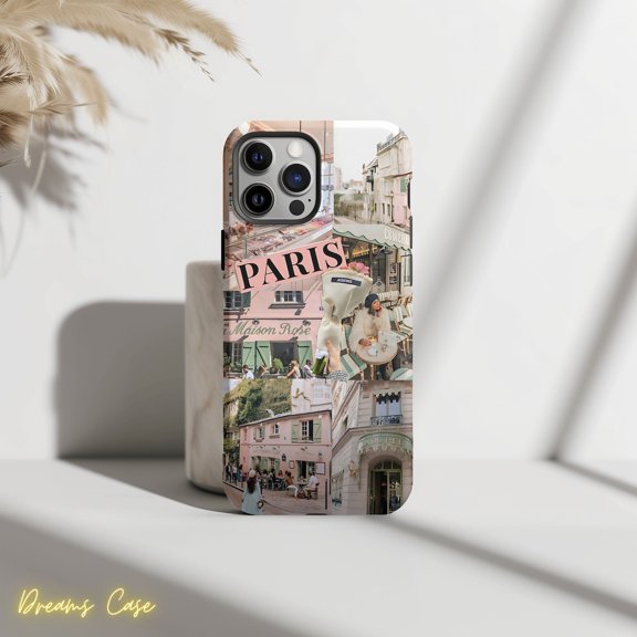 Protective iPhone Case Paris Collage Phone Case Chic Parisian Travel Theme IP13 Pro Magnetic MagSafe Compatible