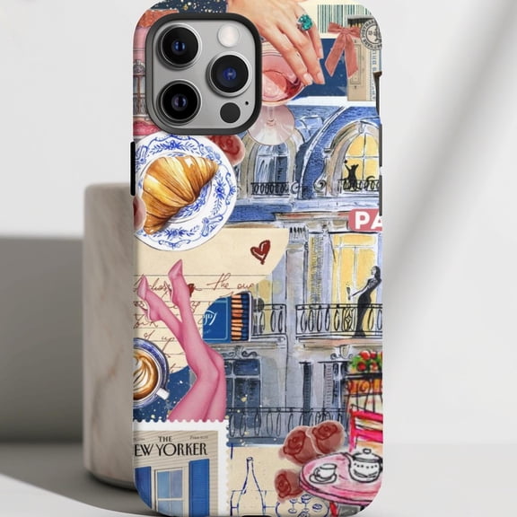 Protective iPhone Case Paris Collage Phone Case Romantic City Inspired Slim Cover Variant IP15 Magnetic MagSafe Compatible