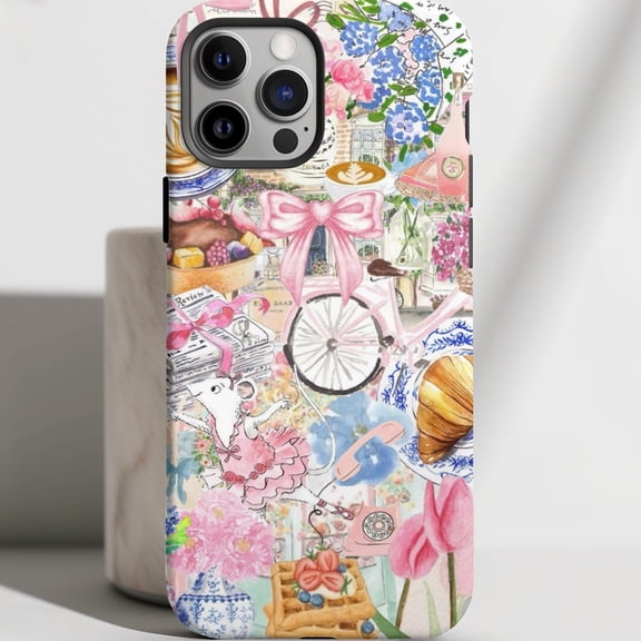 Protective iPhone Case Paris Collage Phone Case Romantic Coquette Style Slim Cover IP13/14 Magnetic MagSafe Compatible