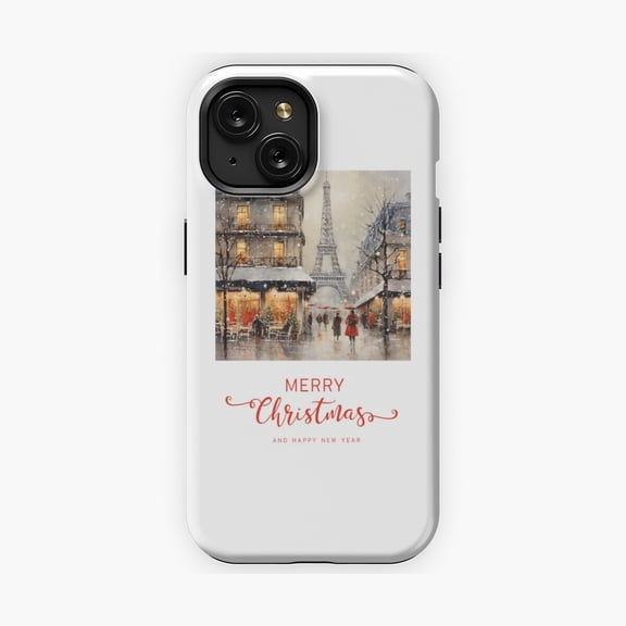 Protective iPhone Case Paris Winter Vintage Postcard Eiffel Tower Design Phone Case French Retro Travel Photo Shell IP13/14 Magnetic MagSafe Compatible
