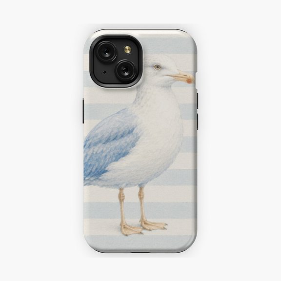 Protective iPhone Case Pastel Blue Seagull Nautical Seaside Phone Case IP16 Magnetic MagSafe Compatible