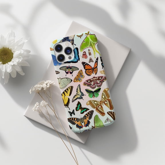 Protective iPhone Case Pastel Butterfly Moth Impact Resistant Whimsical Entomology Art Cover IP13/14 Magnetic MagSafe Compatible