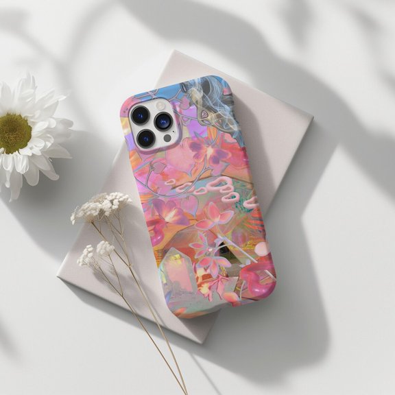 Protective iPhone Case Pastel Floral Dream Collage Phone Case Surreal Aesthetic IP16 Magnetic MagSafe Compatible