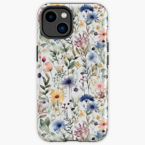Protective iPhone Case Pastel Wildflowers Soft Tone Girly Prairie Blossom Heavy Duty Shockproof Hard Shell IP13/14 Magnetic MagSafe Compatible
