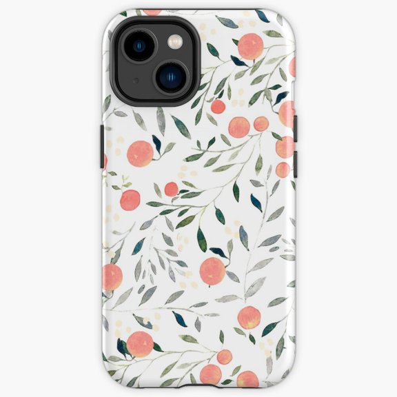 Protective iPhone Case Peach Mania Sweet Fruit Orchard Geometric Grid Pattern Heavy Duty Shockproof Hard Shell IP13/14 Magnetic MagSafe Compatible