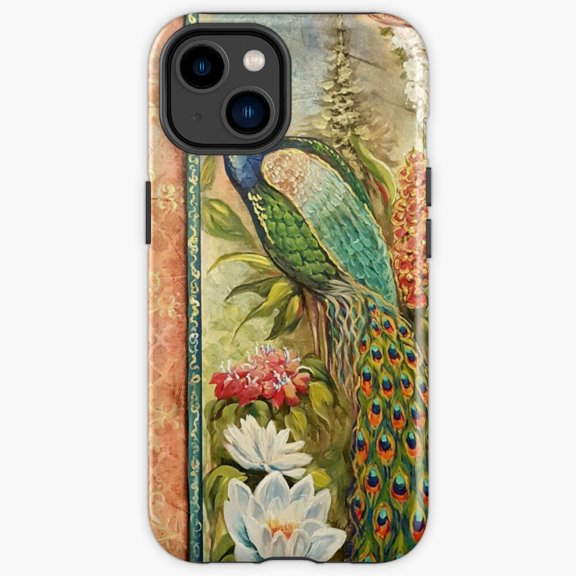 Protective iPhone Case Peacock Fantasy Iridescent Exotic Bird Feather Botanical Heavy Duty Shockproof Hard Shell IP13/14 Magnetic MagSafe Compatible