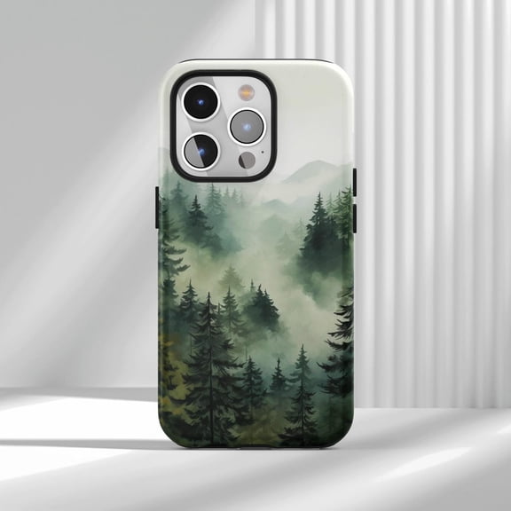 Protective iPhone Case Pine Tree Forest Cell Phone Case Artful Trendy Sage Green Case Cover IP16 Magnetic MagSafe Compatible
