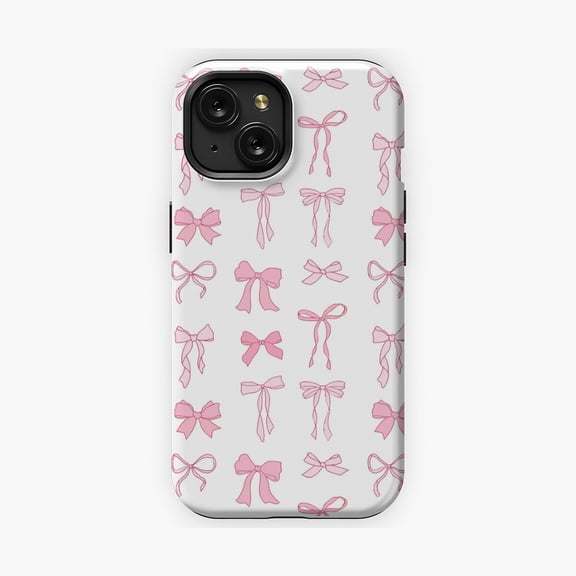 Protective iPhone Case Pink Bow Sticker Pack Phone Case Fun Graphic Design IP16 Magnetic MagSafe Compatible