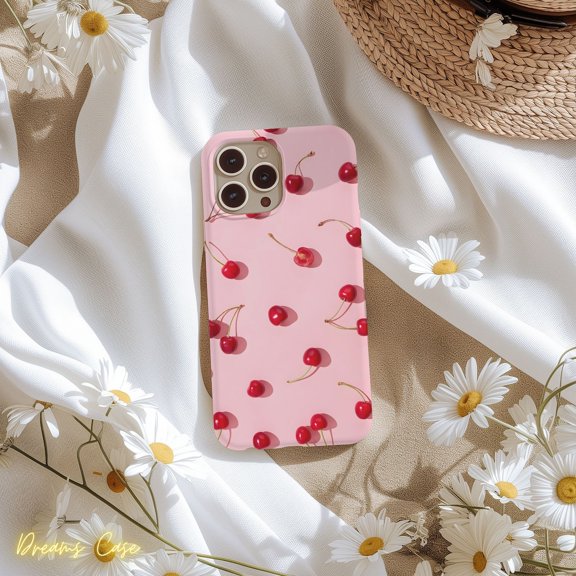 Protective iPhone Case Pink Cherry Coquette Collage Phone Case Cute Cherry Look IP16 Magnetic MagSafe Compatible