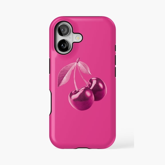 Protective iPhone Case Pink Cherry Fruit Design Phone Case IP15 Magnetic MagSafe Compatible