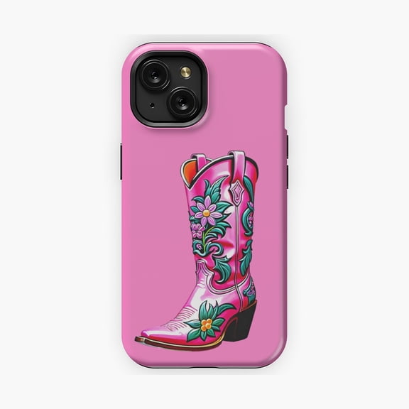 Protective iPhone Case Pink Cowboy Boot Western Fashion Phone Case Girly Stylized Country Chic Guard IP16 Magnetic MagSafe Compatible