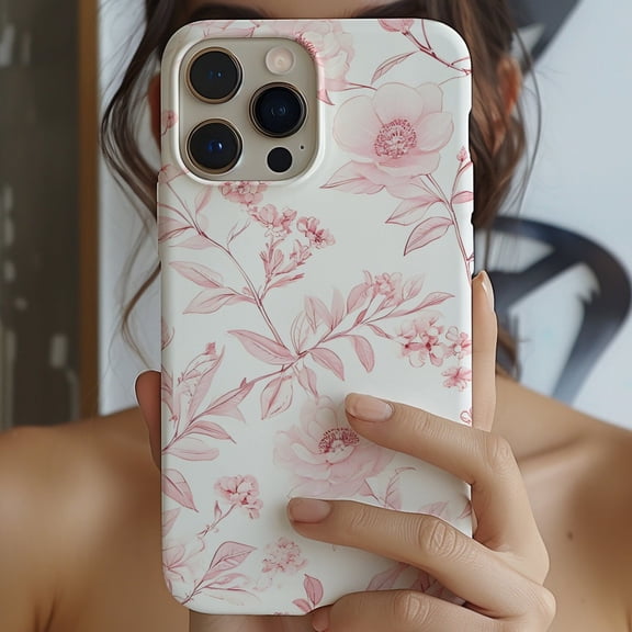Protective iPhone Case Pink Floral Toile De Jouy Phone Case Elegant Preppy French Pattern IP16 Magnetic MagSafe Compatible