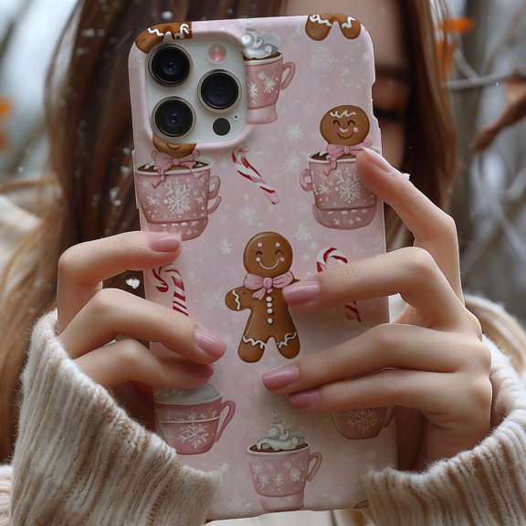 Protective iPhone Case Pink Gingerbread Collage Phone Case Girly Coquette Winter Season IP16 Magnetic MagSafe Compatible