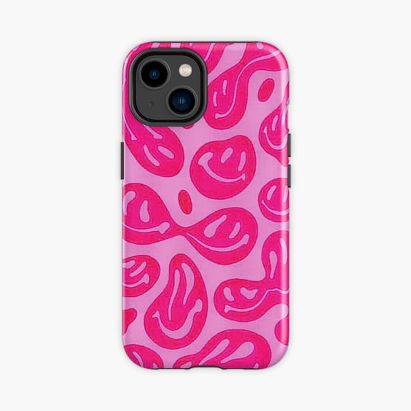 Protective iPhone Case Pink Liquid Smiley Face Design Phone Case IP13/14 Magnetic MagSafe Compatible