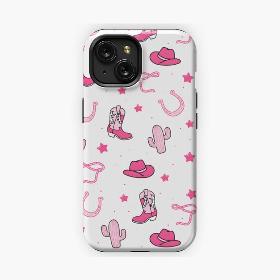 Protective iPhone Case Pink Western Cowboy Pattern Country Rodeo Style Phone Case IP16 Magnetic MagSafe Compatible