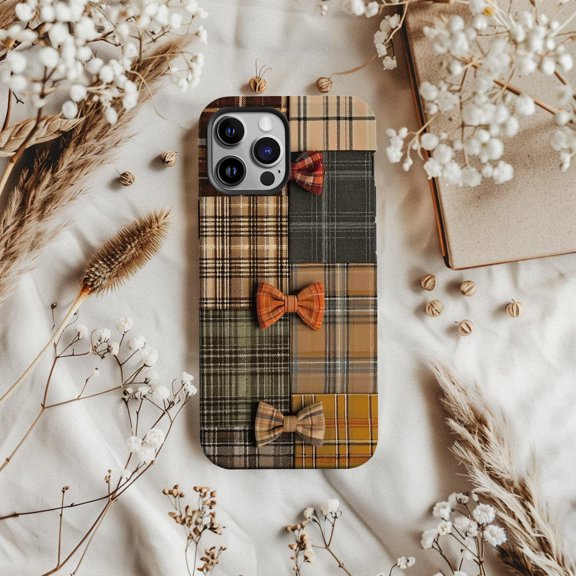 Protective iPhone Case Plaid Patchwork Country Fall Checkered Cute Rustic Shell IP13/14 Magnetic MagSafe Compatible