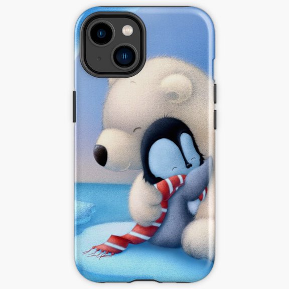 Protective iPhone Case Polar Bear And Penguin Non Geographical Cute Wildlife Friendship Phone Case IP13/14 Magnetic MagSafe Compatible
