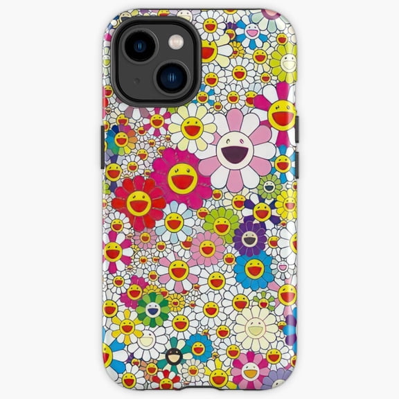 Protective iPhone Case Pop Art Multi Color Smiling Daisy Flower Pattern Heavy Duty Shockproof Hard Shell IP13/14 Magnetic MagSafe Compatible