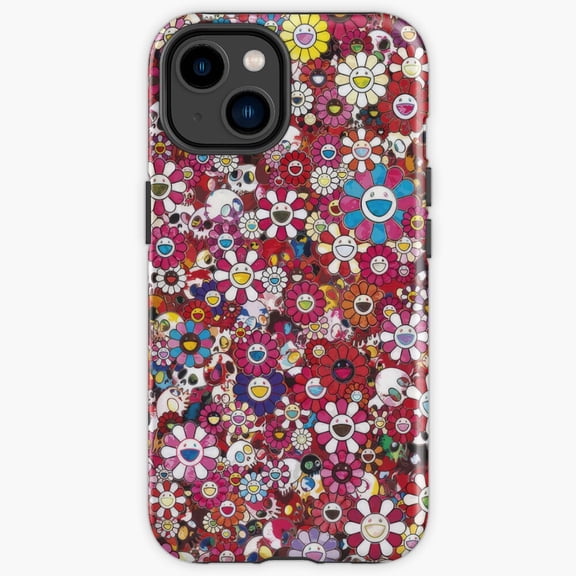 Protective iPhone Case Pop Art Multi Color Smiling Daisy Flower Pattern Variant Heavy Duty Shockproof Hard Shell IP13/14 Magnetic MagSafe Compatible