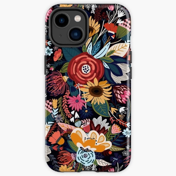 Protective iPhone Case Popping Moody Floral Dark Background Vivid Neon Bloom Heavy Duty Shockproof Hard Shell IP13/14 Magnetic MagSafe Compatible