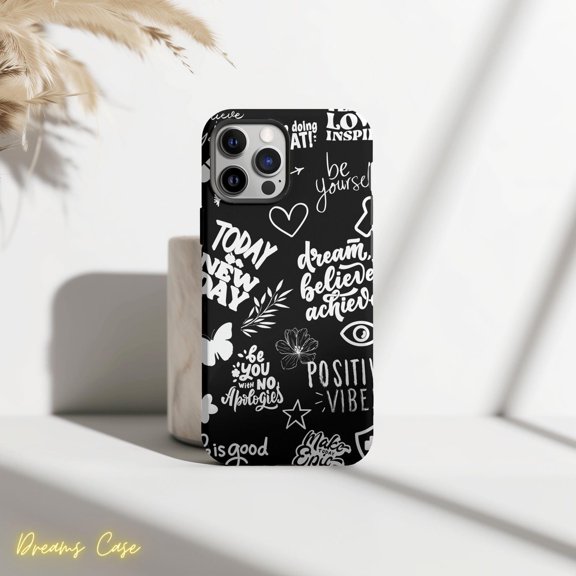 Protective iPhone Case Positive Affirmation Collage Phone Case Life Motivation Quotes IP16 Magnetic MagSafe Compatible
