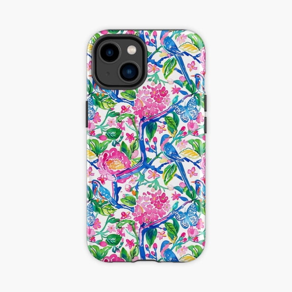 Protective iPhone Case Preppy Chinoiserie Bird Flower Butterfly Phone Case IP16 Magnetic MagSafe Compatible