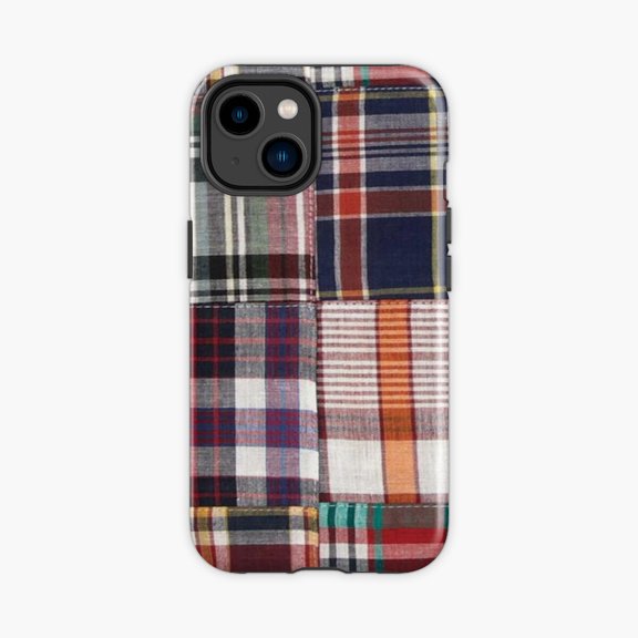 Protective iPhone Case Preppy Patchwork Madras Pattern Phone Case IP15 Magnetic MagSafe Compatible
