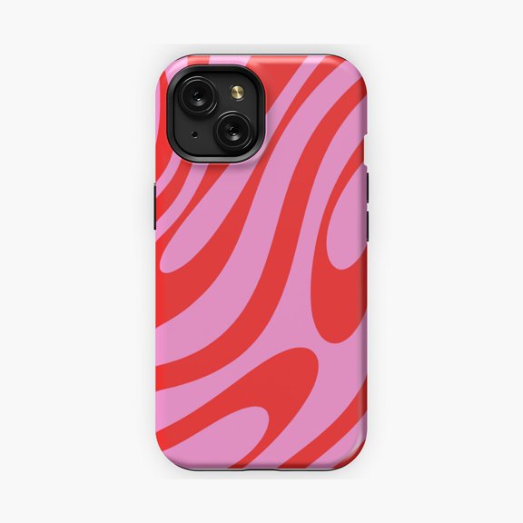 Protective iPhone Case Preppy Pink Red Retro Wavy Loop Pattern Phone Case IP13/14 Magnetic MagSafe Compatible