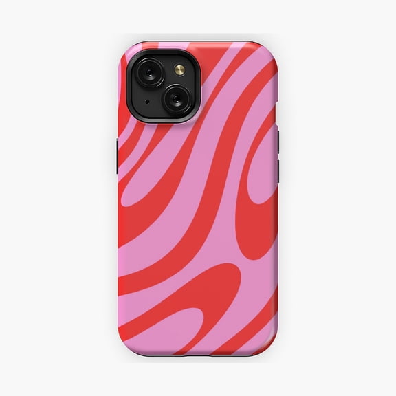 Protective iPhone Case Preppy Pink Red Retro Wavy Loop Pattern Phone Case IP16 Magnetic MagSafe Compatible