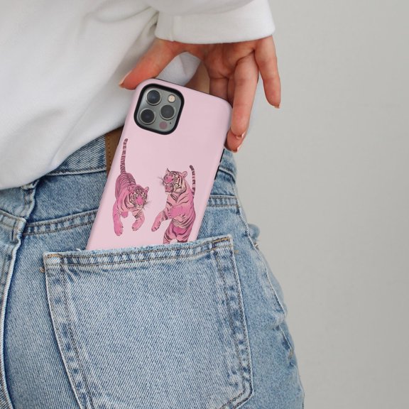 Protective iPhone Case Preppy Pink Tiger Phone Case Animal Jungle Trendy Design IP16 Magnetic MagSafe Compatible