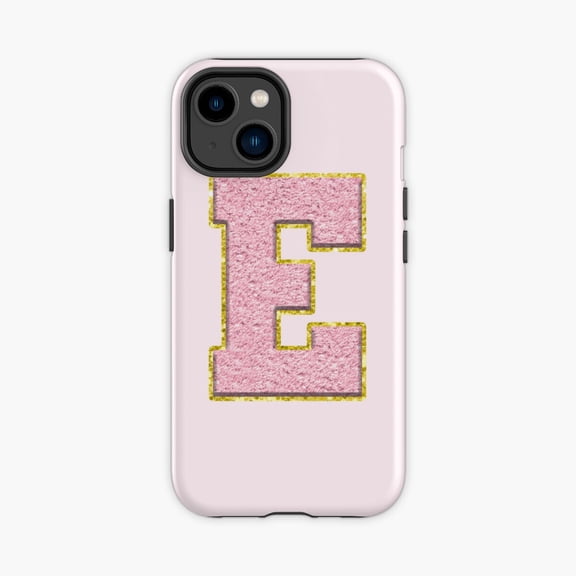 Protective iPhone Case Preppy Varsity Letter E Patch Phone Case IP15 Magnetic MagSafe Compatible