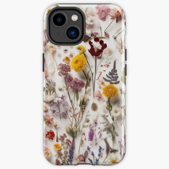 Protective iPhone Case Pressed Blooms Study In White Florals Dried Meadow Heavy Duty Shockproof Hard Shell IP13/14 Magnetic MagSafe Compatible