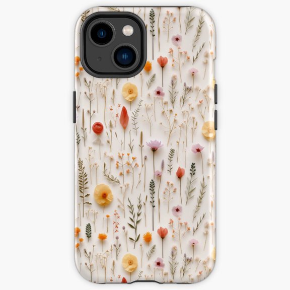 Protective iPhone Case Pressed Dried Flowers Illusion Meadow Herbs Floral Grid Heavy Duty Shockproof Hard Shell Variant IP13/14 Magnetic MagSafe Compatible