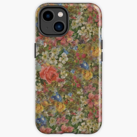 Protective iPhone Case Pretty Odd Flowers Vintage Quirky Pastel Botanical Grid Heavy Duty Shockproof Hard Shell IP13/14 Magnetic MagSafe Compatible