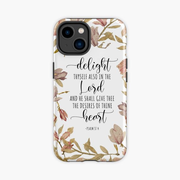 Protective iPhone Case Psalm 37:4 KJV Floral Bible Verse Christian Design Phone Case IP13/14 Magnetic MagSafe Compatible