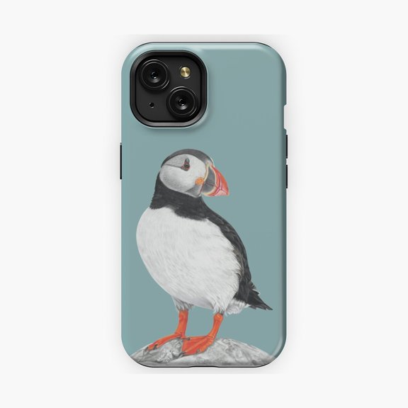 Protective iPhone Case Puffin Pastel Moody Background Phone Case IP13/14 Magnetic MagSafe Compatible