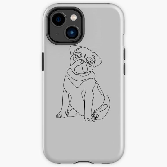 Protective iPhone Case Pug Dog Line Art Minimalist Continuous Contour Outline Shield IP15 Magnetic MagSafe Compatible