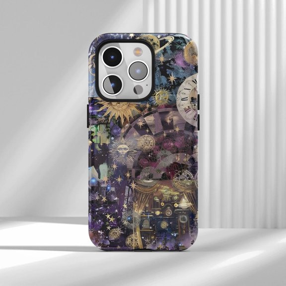 Protective iPhone Case Purple Printed Moon And Sun Protective Cell Phone Case Colorful Starry Cover IP16 Magnetic MagSafe Compatible