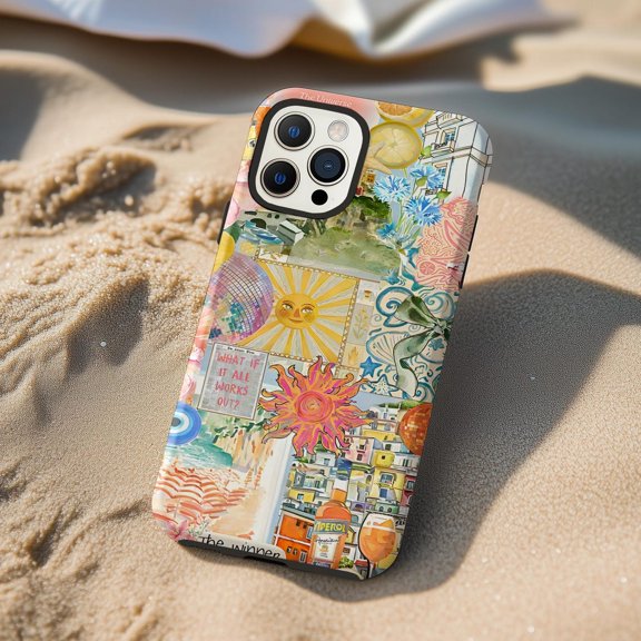 Protective iPhone Case Radiant Sun Collage Phone Case Colorful Celestial Girl IP16 Magnetic MagSafe Compatible
