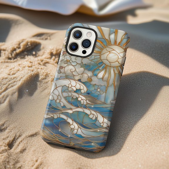 Protective iPhone Case Radiant Sun Ocean Wave Phone Case IP13/14 Magnetic MagSafe Compatible