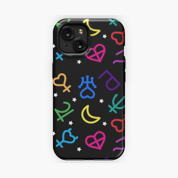 Protective iPhone Case Rainbow Planetary Symbols Cosmic Graphic Phone Case IP15 Magnetic MagSafe Compatible