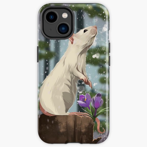 Protective iPhone Case Rat In Winter Cute Rodent Wearing Red Scarf Phone Case IP13/14 Magnetic MagSafe Compatible