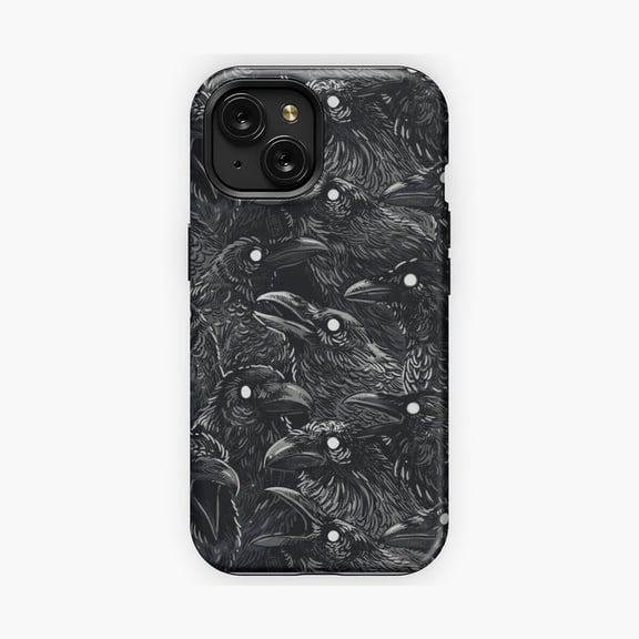 Protective iPhone Case Raven Pattern Phone Case Dark Bird Illustration IP13/14 Magnetic MagSafe Compatible